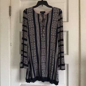 Blue & Cream Patterned Dress